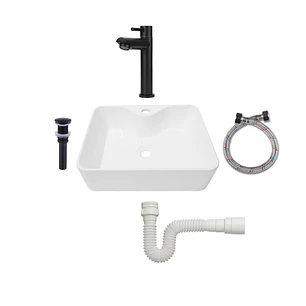 Combo Lavamanos Pequeño Rectangular + Grifería Negra C723