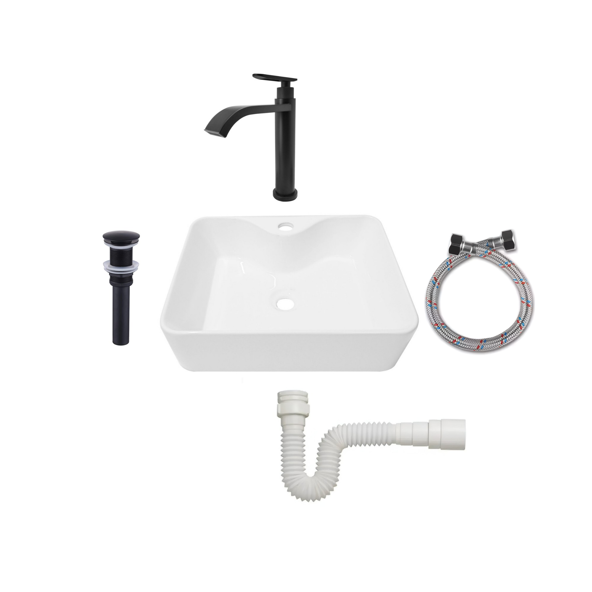 Combo Lavamanos Pequeño Rectangular + Grifería Negra C722