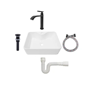 Combo Lavamanos Pequeño Rectangular + Grifería Negra C722