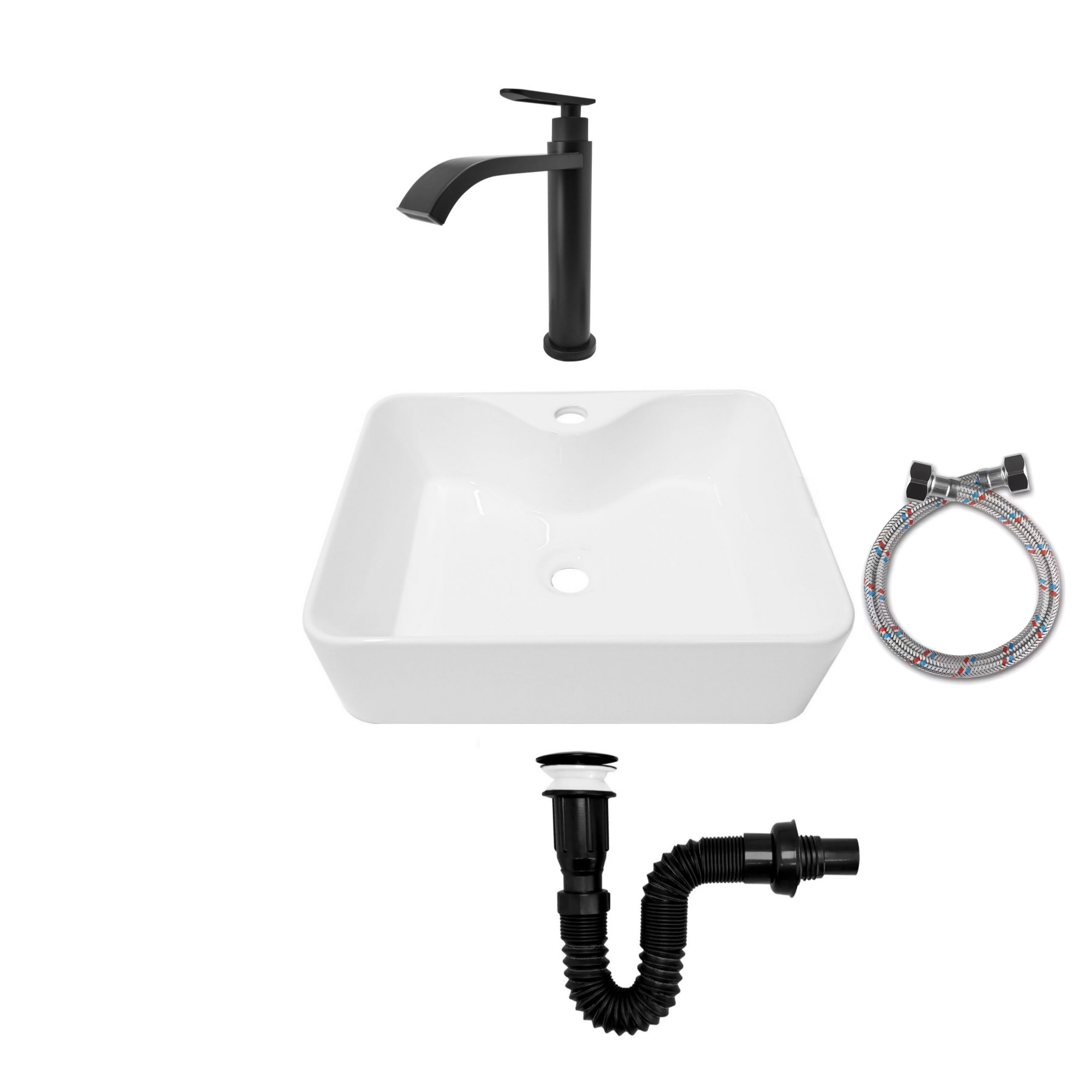 Combo Lavamanos Pequeño Rectangular + Grifería Negra C721