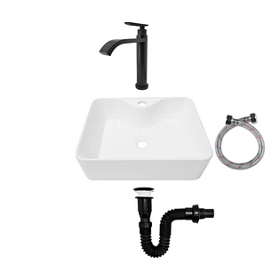 Combo Lavamanos Pequeño Rectangular + Grifería Negra C721