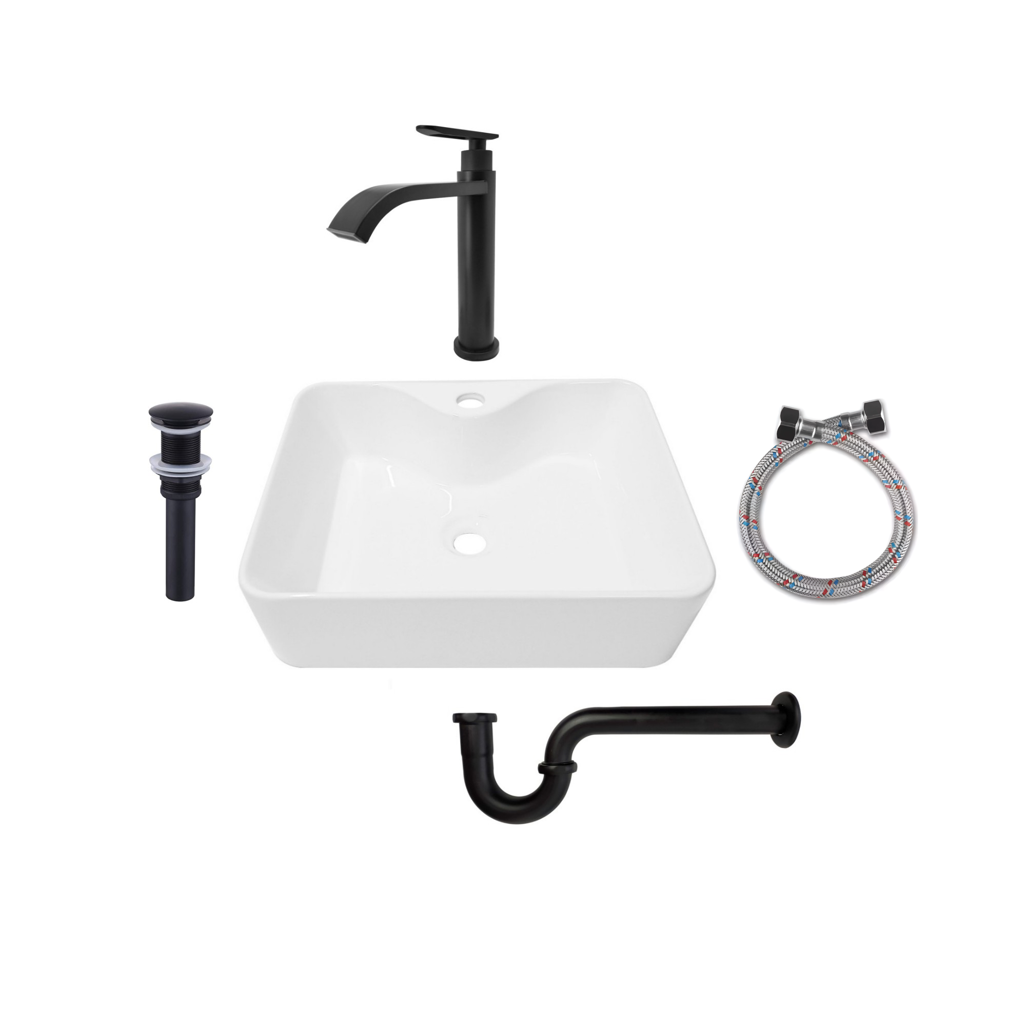Combo Lavamanos Pequeño Rectangular + Grifería Negra C720