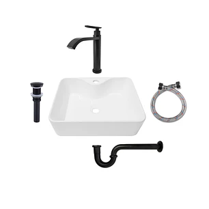 Combo Lavamanos Pequeño Rectangular + Grifería Negra C720