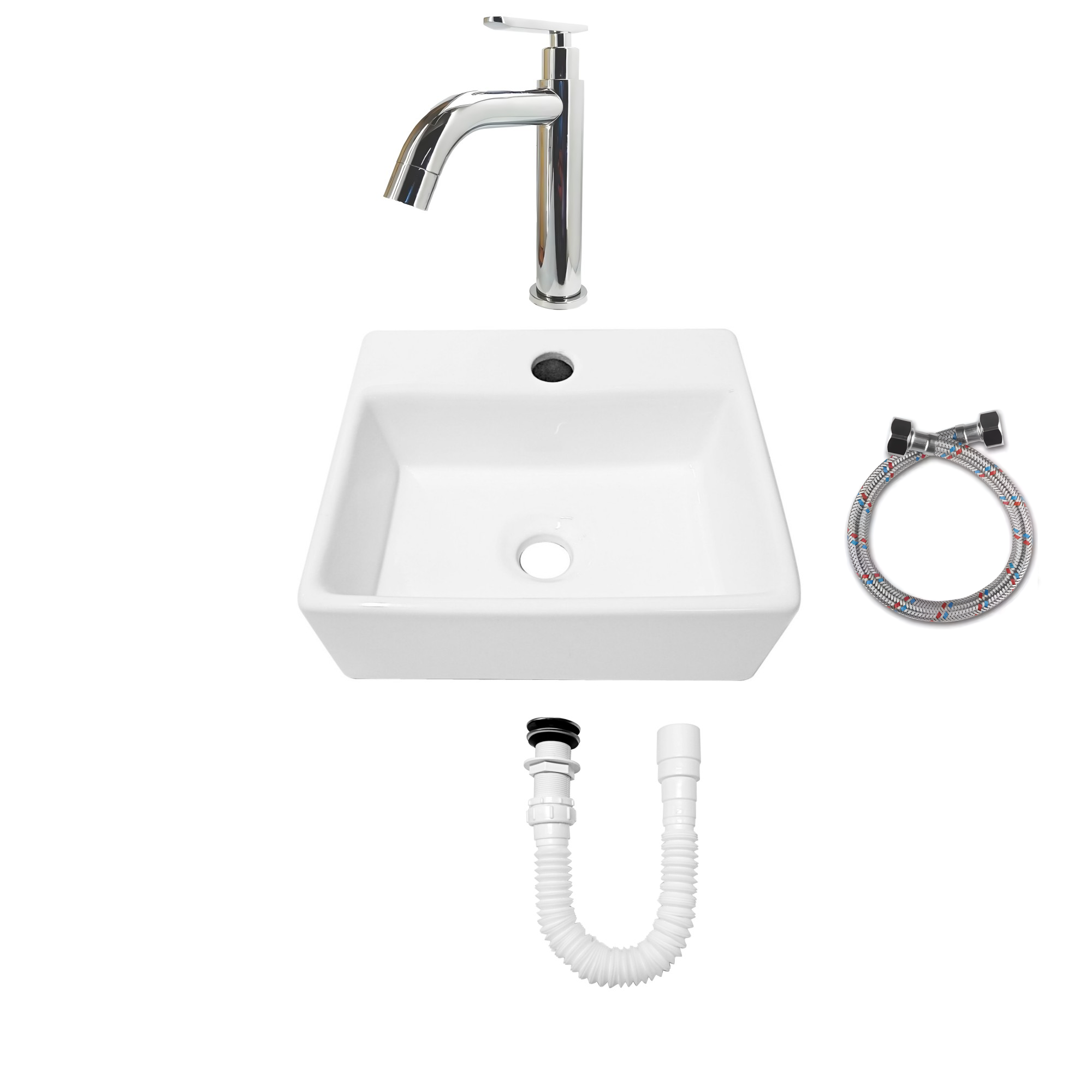 Combo Lavamanos Pequeño Rectangular+ Grifería Agua Fria C709