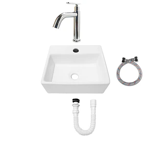 Combo Lavamanos Pequeño Rectangular+ Grifería Agua Fria C709
