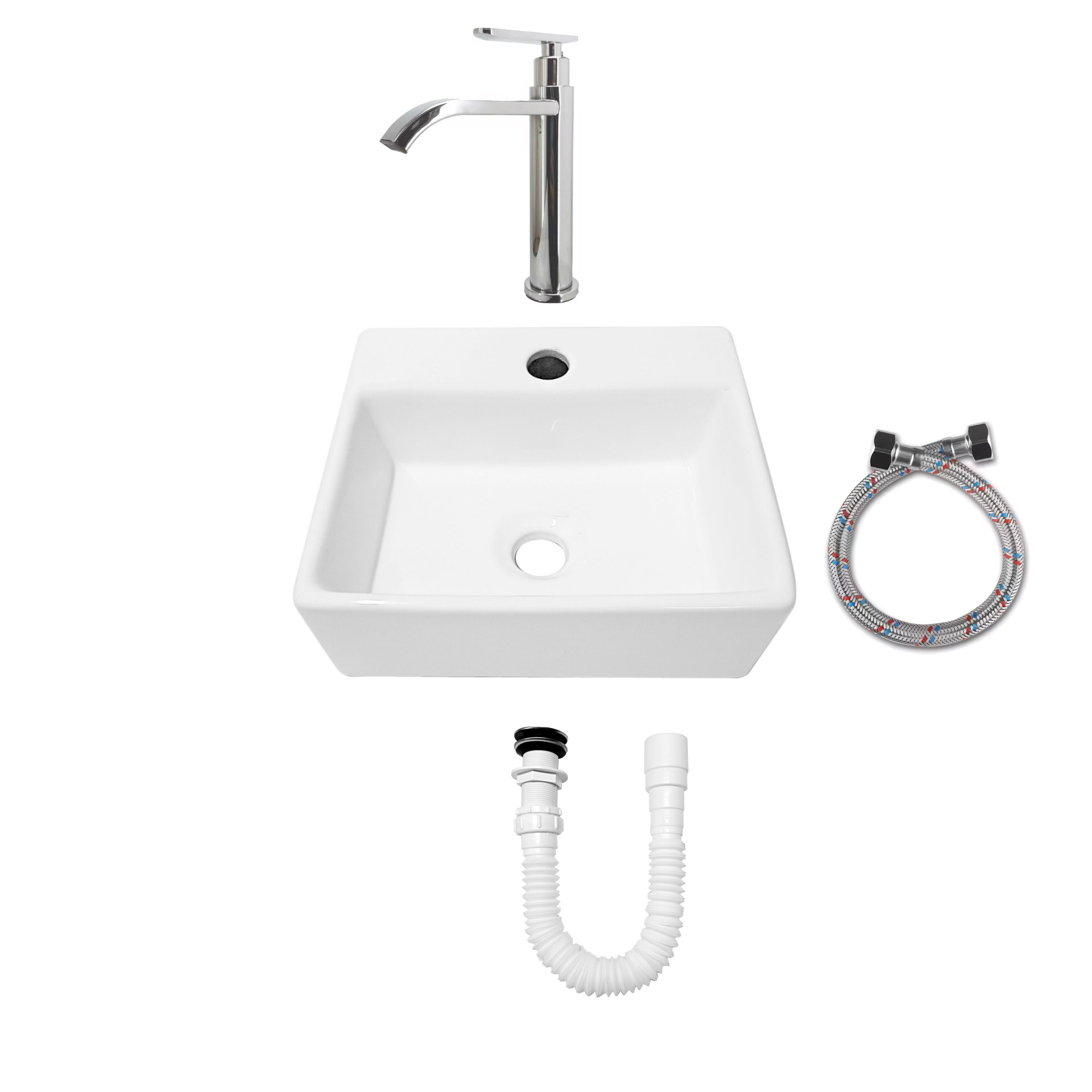 Combo Lavamanos Pequeño Rectangular+ Grifería Agua Fria C708