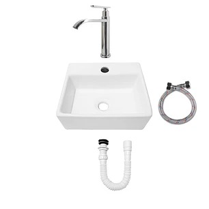 Combo Lavamanos Pequeño Rectangular+ Grifería Agua Fria C708