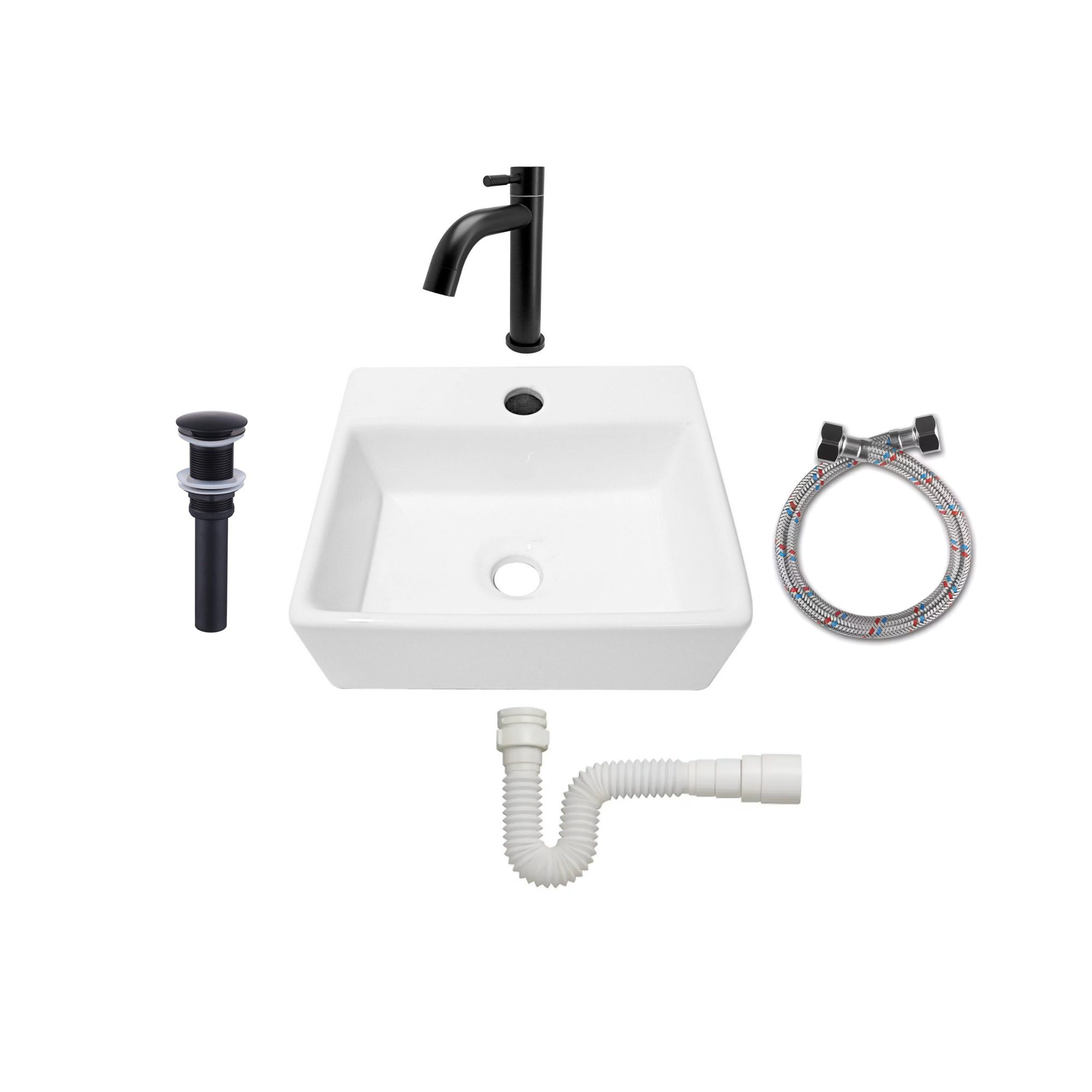 Combo Lavamanos Pequeño Rectangular + Grifería Negra C706