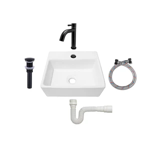 Combo Lavamanos Pequeño Rectangular + Grifería Negra C706