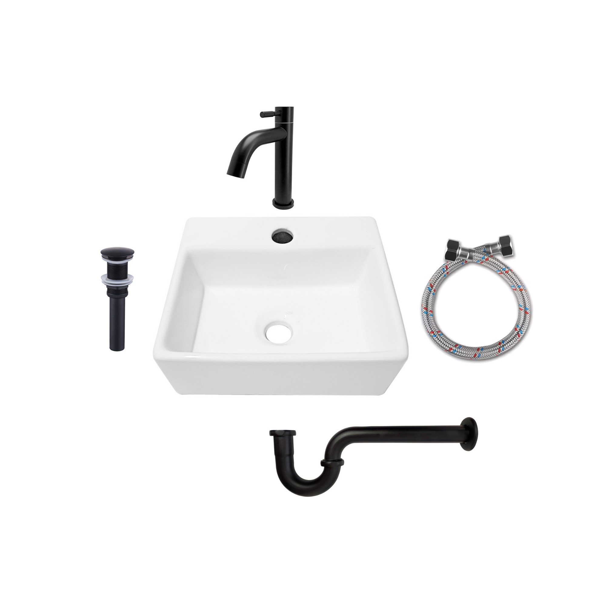 Combo Lavamanos Pequeño Rectangular + Grifería Negra C704
