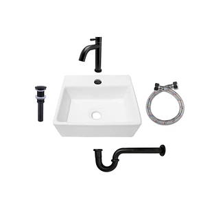 Combo Lavamanos Pequeño Rectangular + Grifería Negra C704