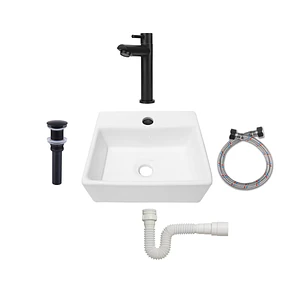 Combo Lavamanos Pequeño Rectangular + Grifería Negra C703