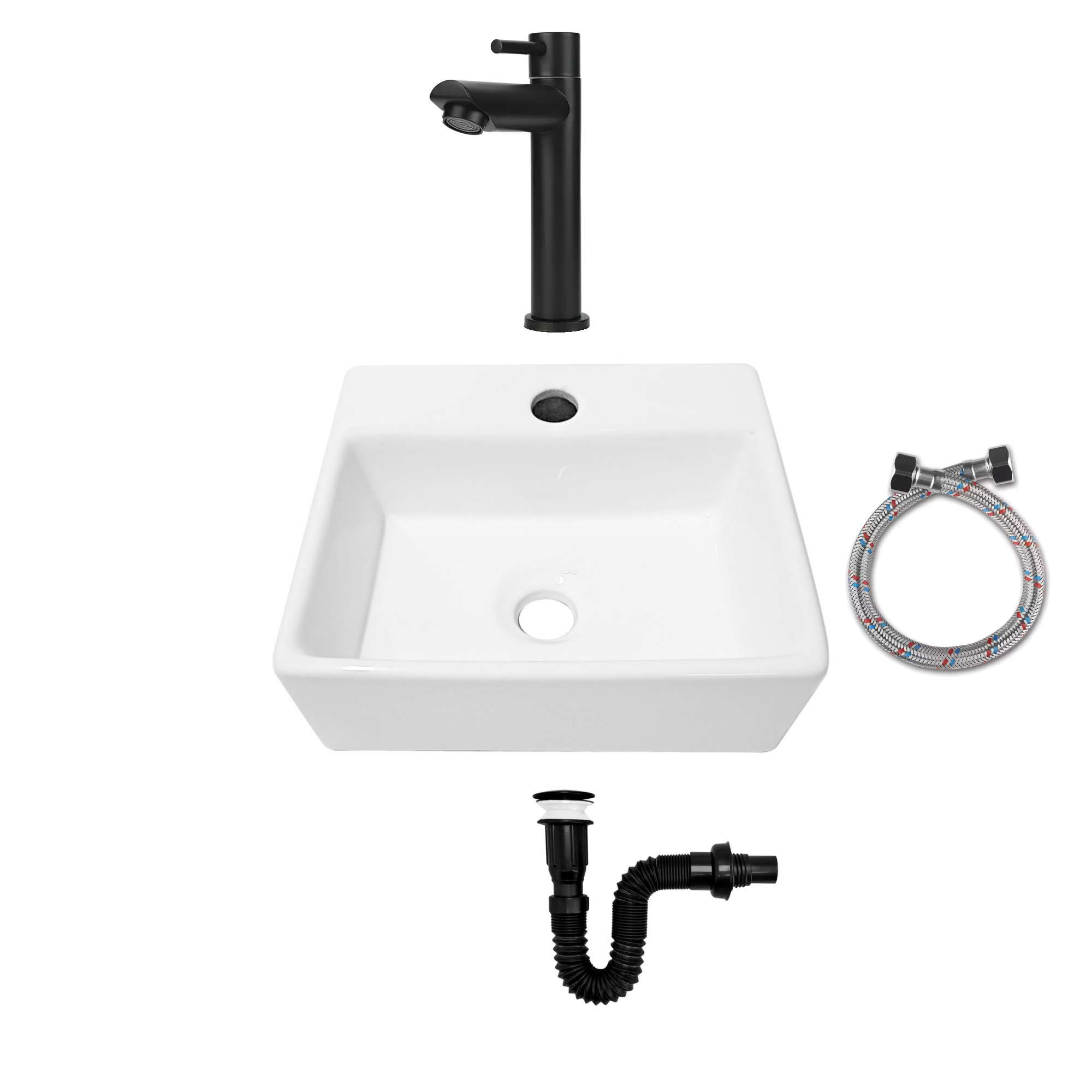 Combo Lavamanos Pequeño Rectangular + Grifería Negra C702