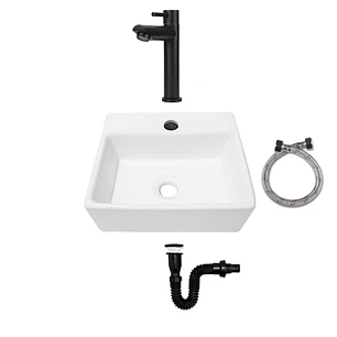 Combo Lavamanos Pequeño Rectangular + Grifería Negra C702