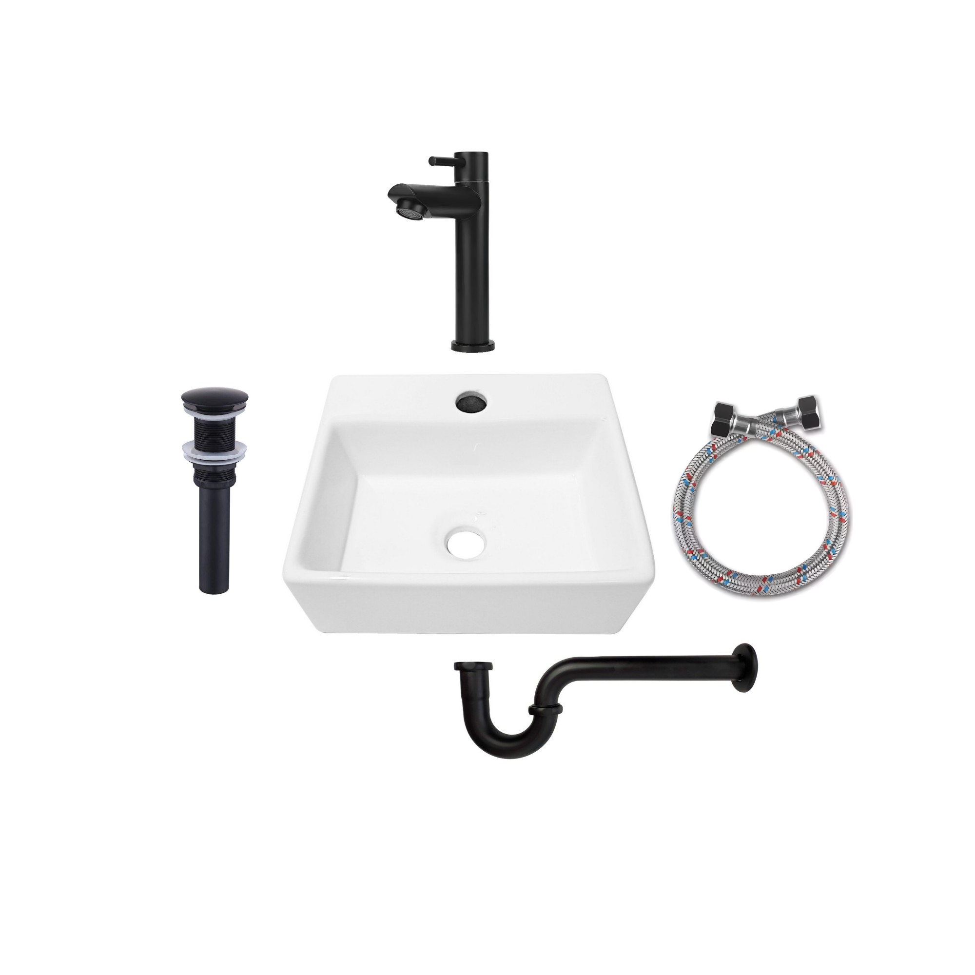 Combo Lavamanos Pequeño Rectangular + Grifería Negra C701