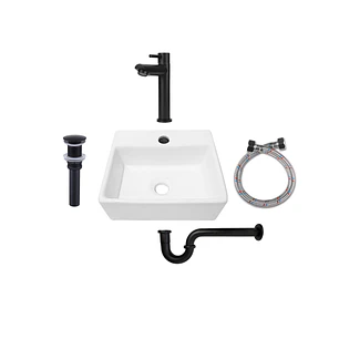Combo Lavamanos Pequeño Rectangular + Grifería Negra C701