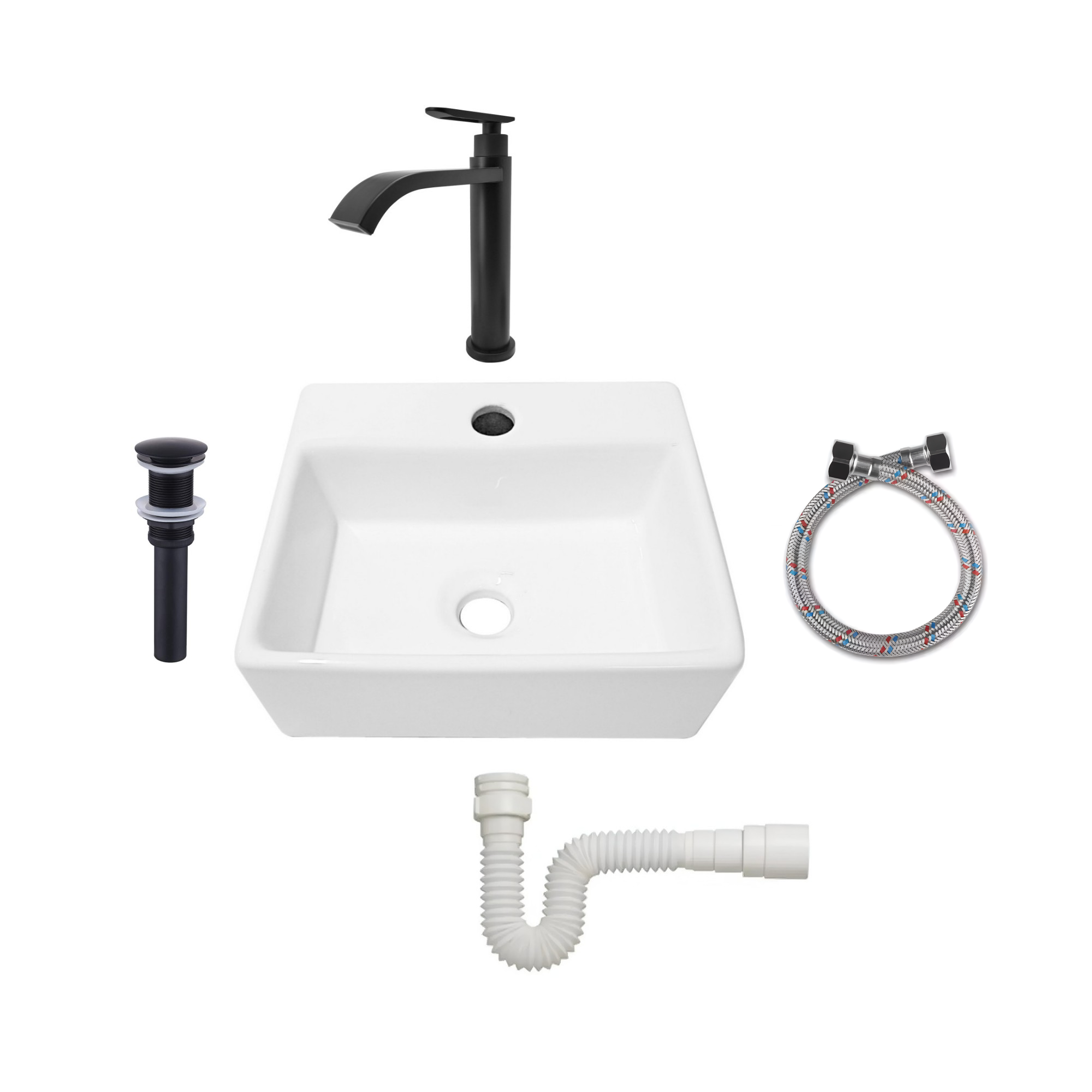 Combo Lavamanos Pequeño Rectangular + Grifería Negra C700