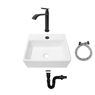 Combo Lavamanos Pequeño Rectangular + Grifería Negra C699