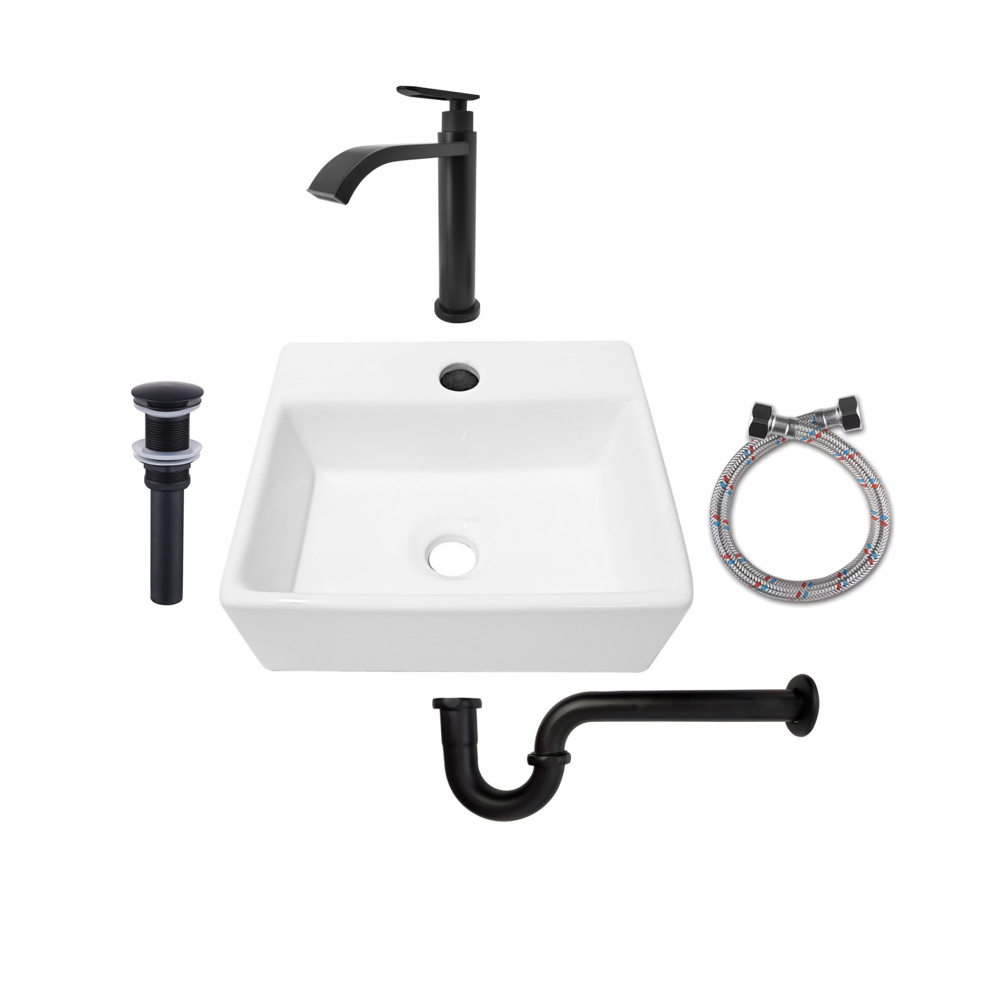 Combo Lavamanos Pequeño Rectangular + Grifería Negra C698