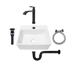 Combo Lavamanos Pequeño Rectangular + Grifería Negra C698