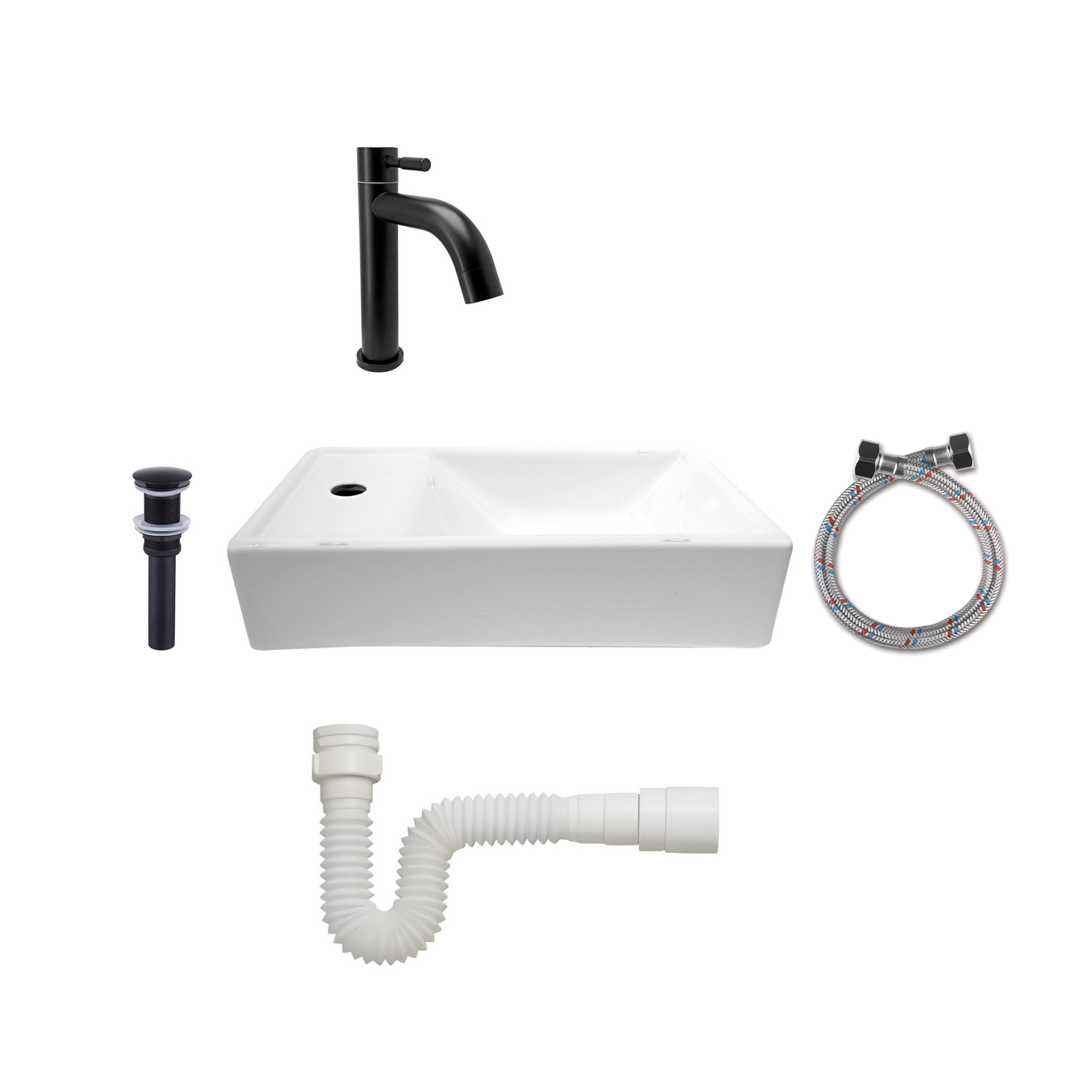 Combo Lavamanos Nappo + Grifería Agua Fría Negra C684