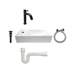 Combo Lavamanos Nappo + Grifería Agua Fría Negra C684