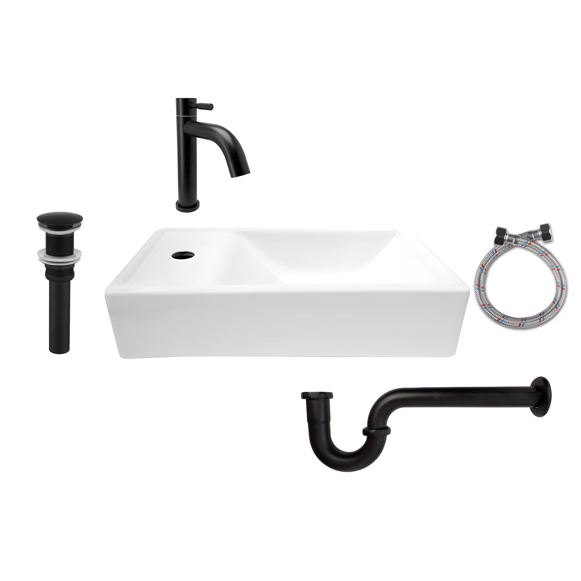 Combo Lavamanos Rectangular + Griferia Agua Fría Negro C682
