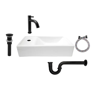 Combo Lavamanos Rectangular + Griferia Agua Fría Negro C682