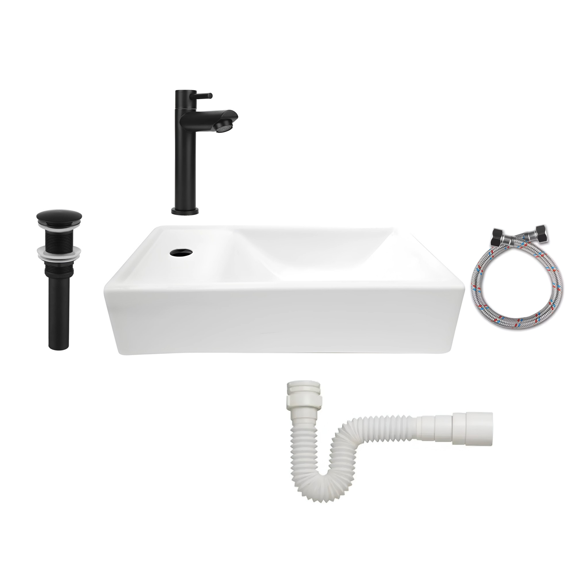 Combo Lavamanos Rectangular + Griferia Agua Fría Negro C681