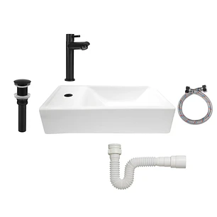 Combo Lavamanos Rectangular + Griferia Agua Fría Negro C681