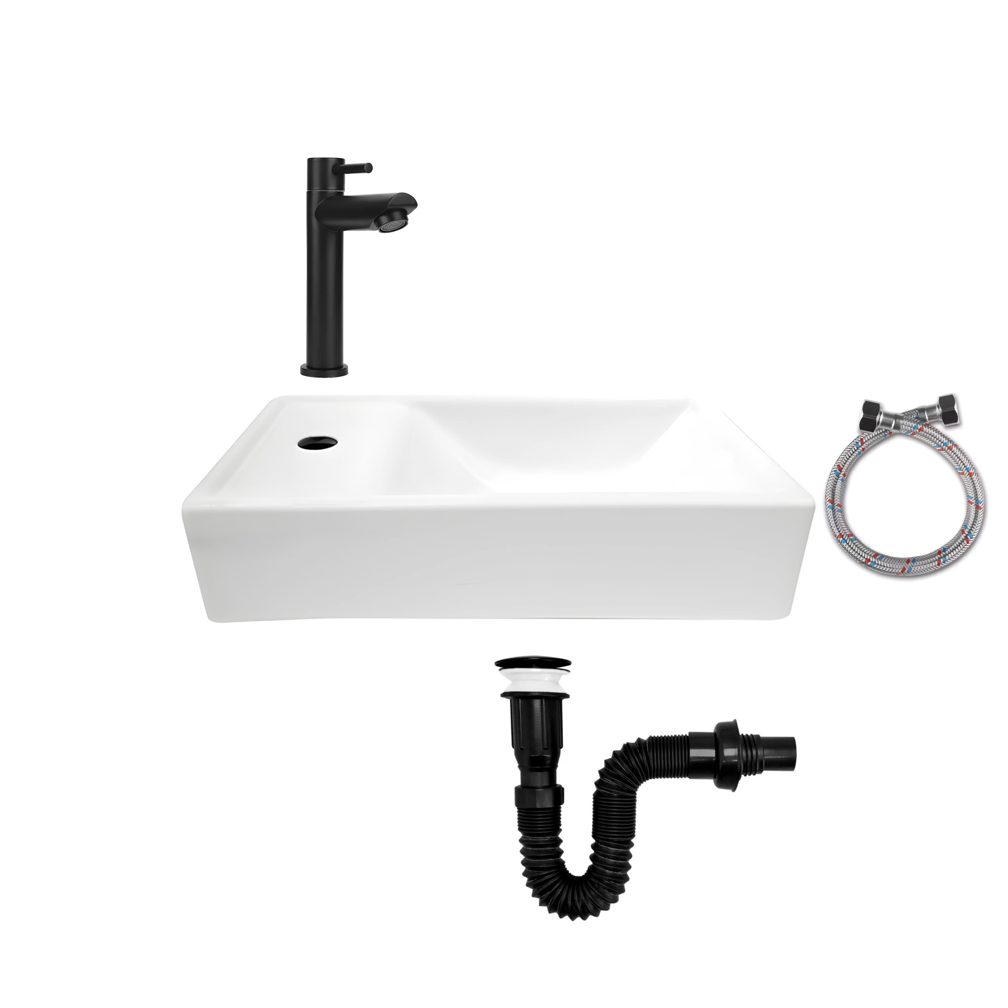Combo Lavamanos Rectangular + Grifería Agua Fría Negro C680