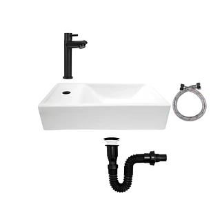 Combo Lavamanos Rectangular + Grifería Agua Fría Negro C680