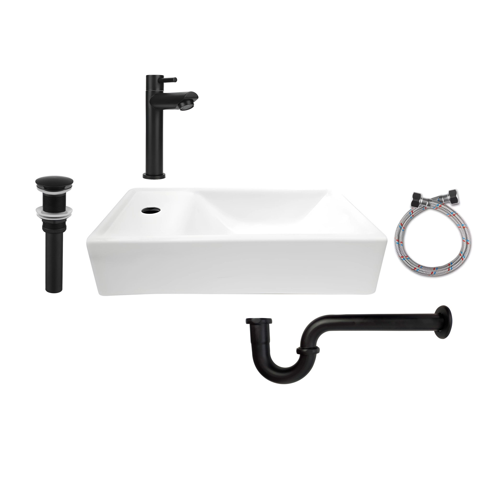 Combo Lavamanos Rectangular + Grifería Agua Fría Negro C679