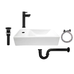 Combo Lavamanos Rectangular + Grifería Agua Fría Negro C679
