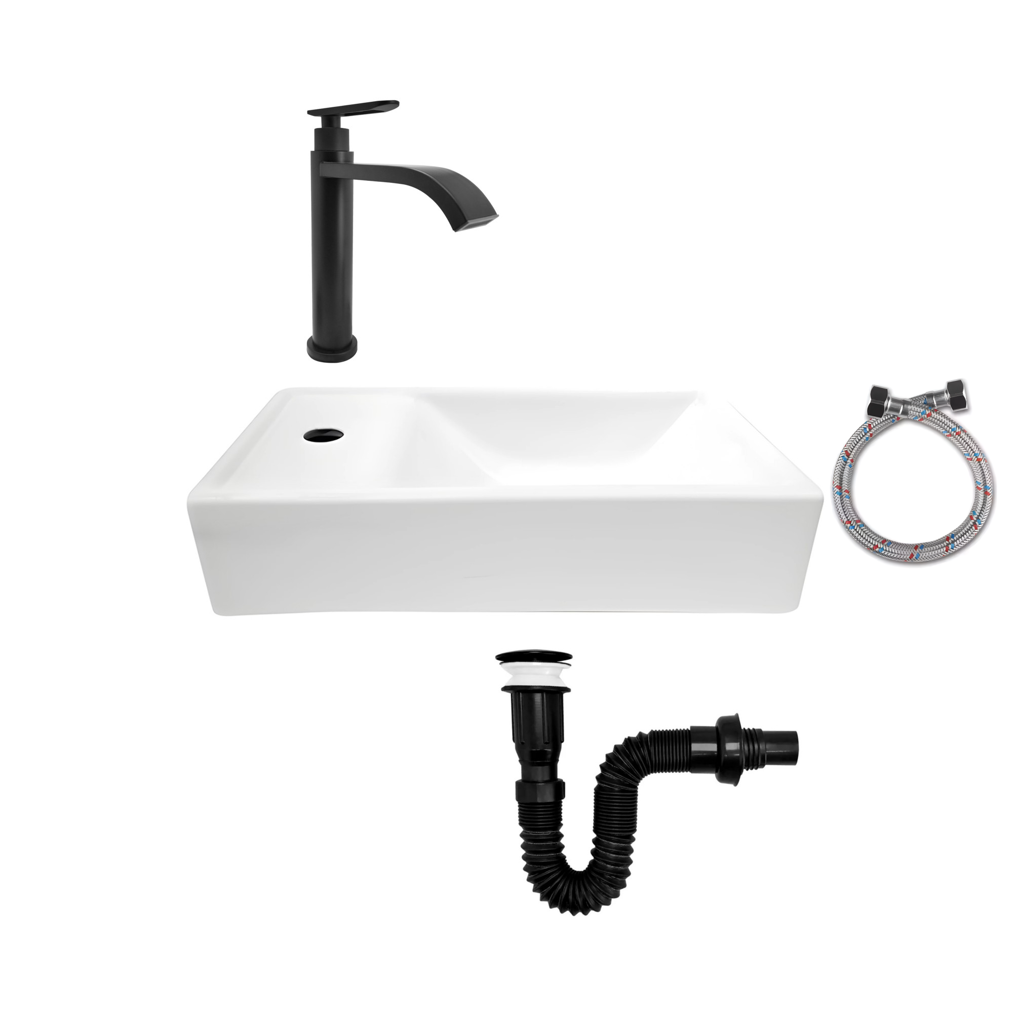 Combo Lavamanos Rectangular + Griferia Agua Fría Negro C677