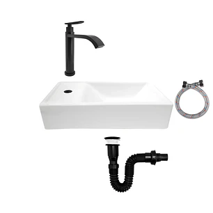 Combo Lavamanos Rectangular + Griferia Agua Fría Negro C677