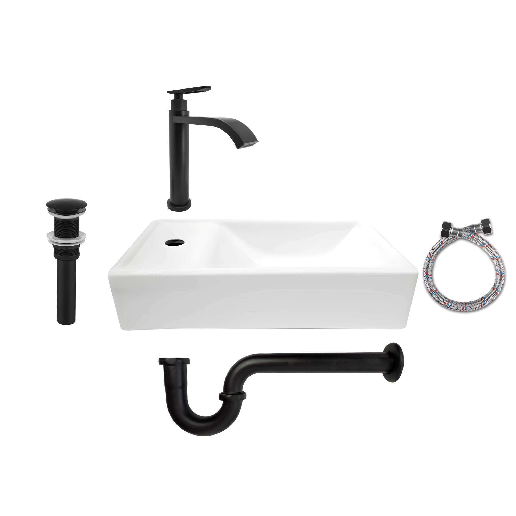 Combo Lavamanos Rectangular + Griferia Agua Fría Negro C676