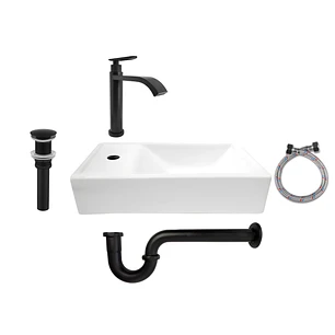 Combo Lavamanos Rectangular + Griferia Agua Fría Negro C676