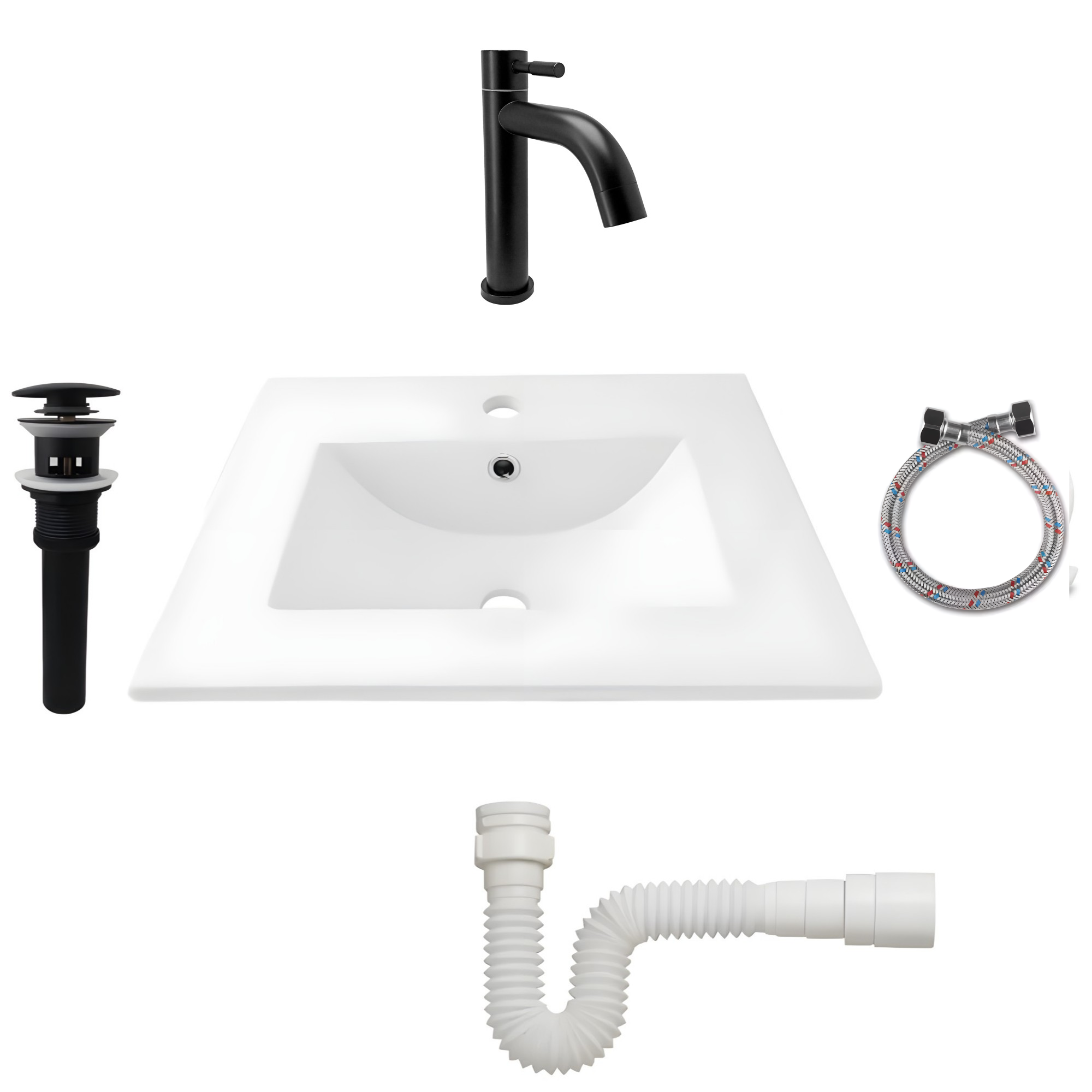 Combo Placa Lavamanos 53x46 + Griferia Agua Fría + Push C666
