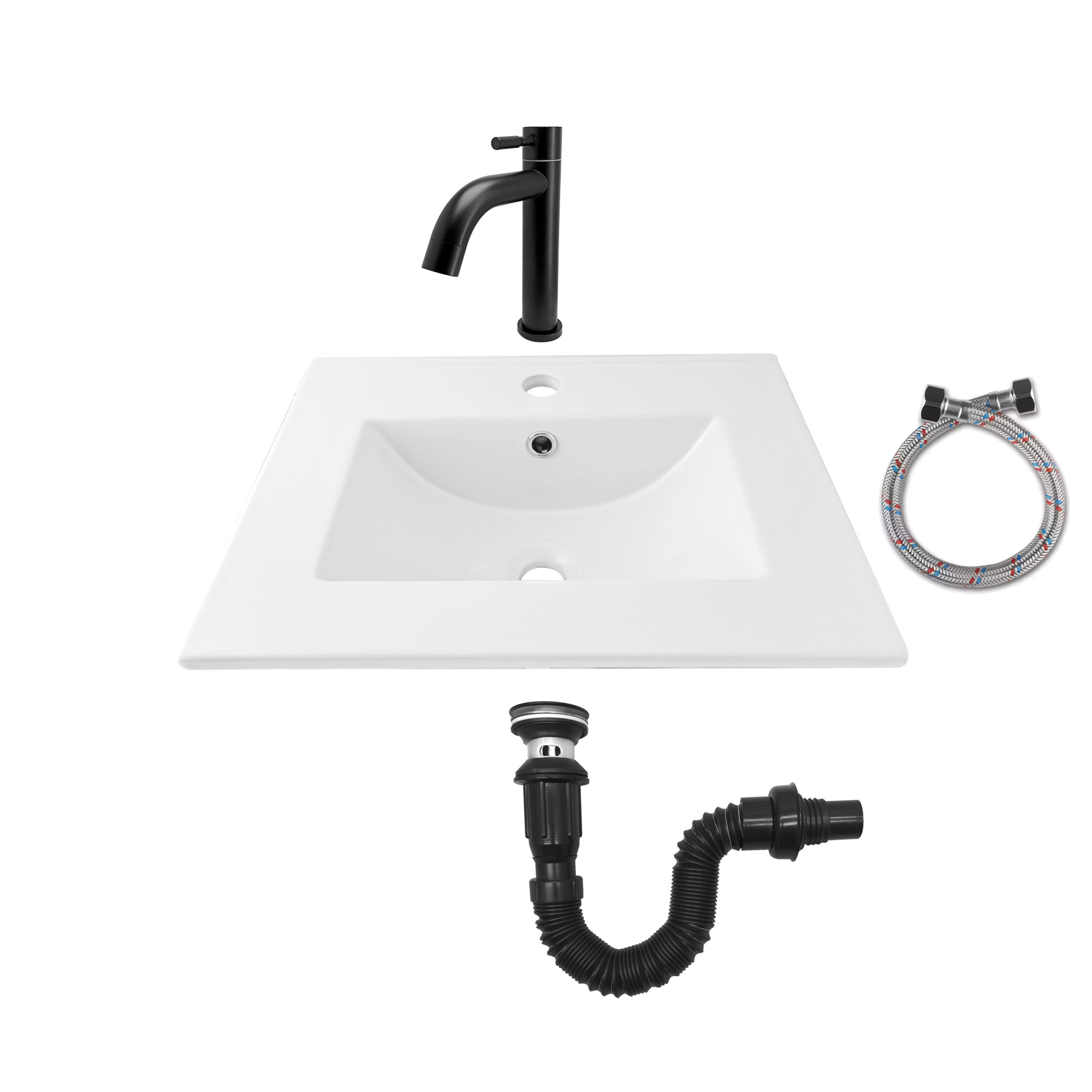 Combo Placa Lavamanos Blanco 50x46 + Griferia Agua Fría C665