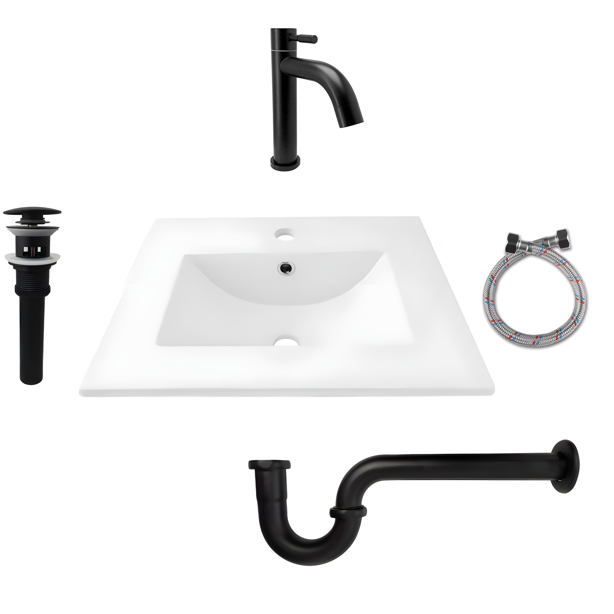 Combo Placa Lavamanos 53x46 + Griferia Agua Fría + Push C664