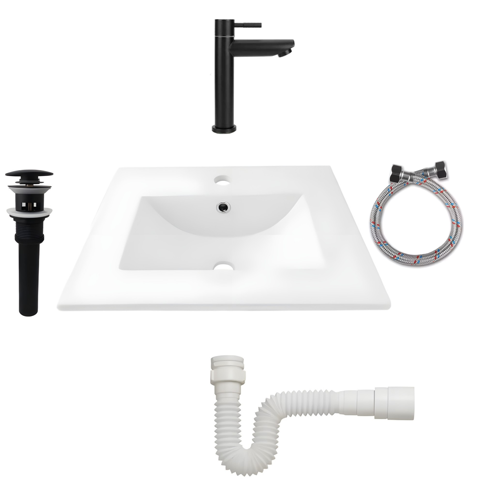 Combo Placa Lavamanos 53x46 + Griferia Agua Fría + Push C663