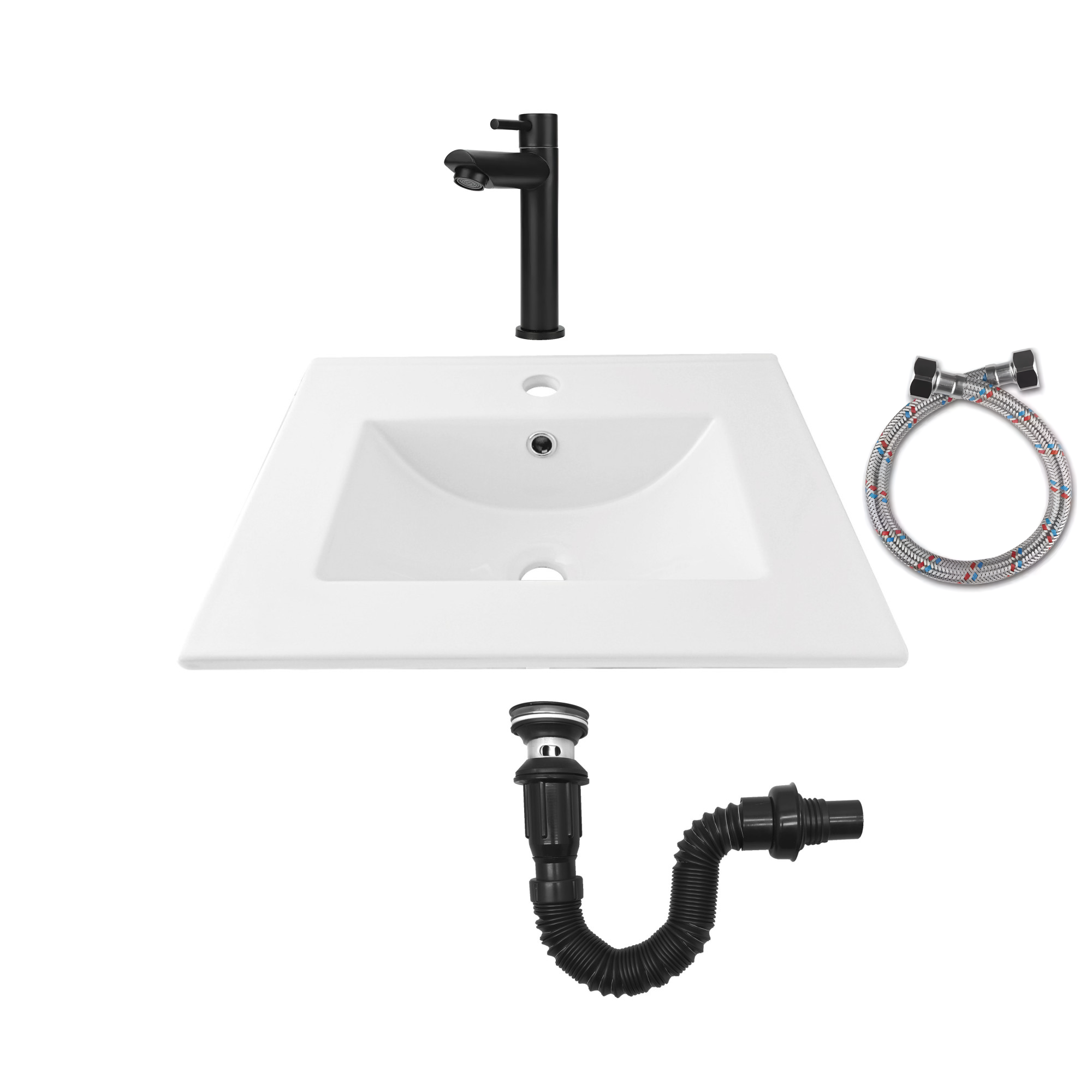 Combo Placa Lavamanos Blanco 50x46 + Griferia Agua Fría C662