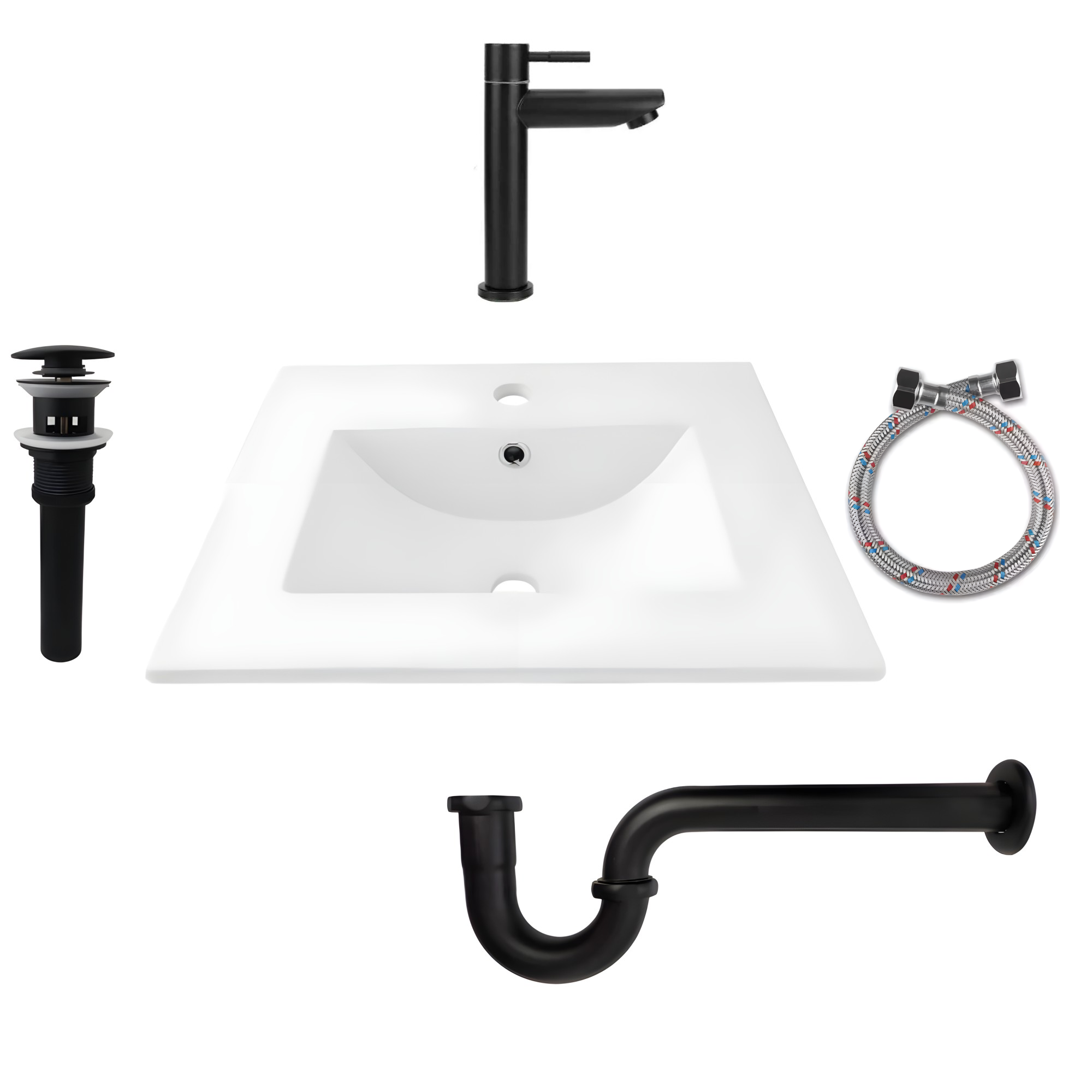 Combo Placa Lavamanos 53x46 + Griferia Agua Fría + Push C661