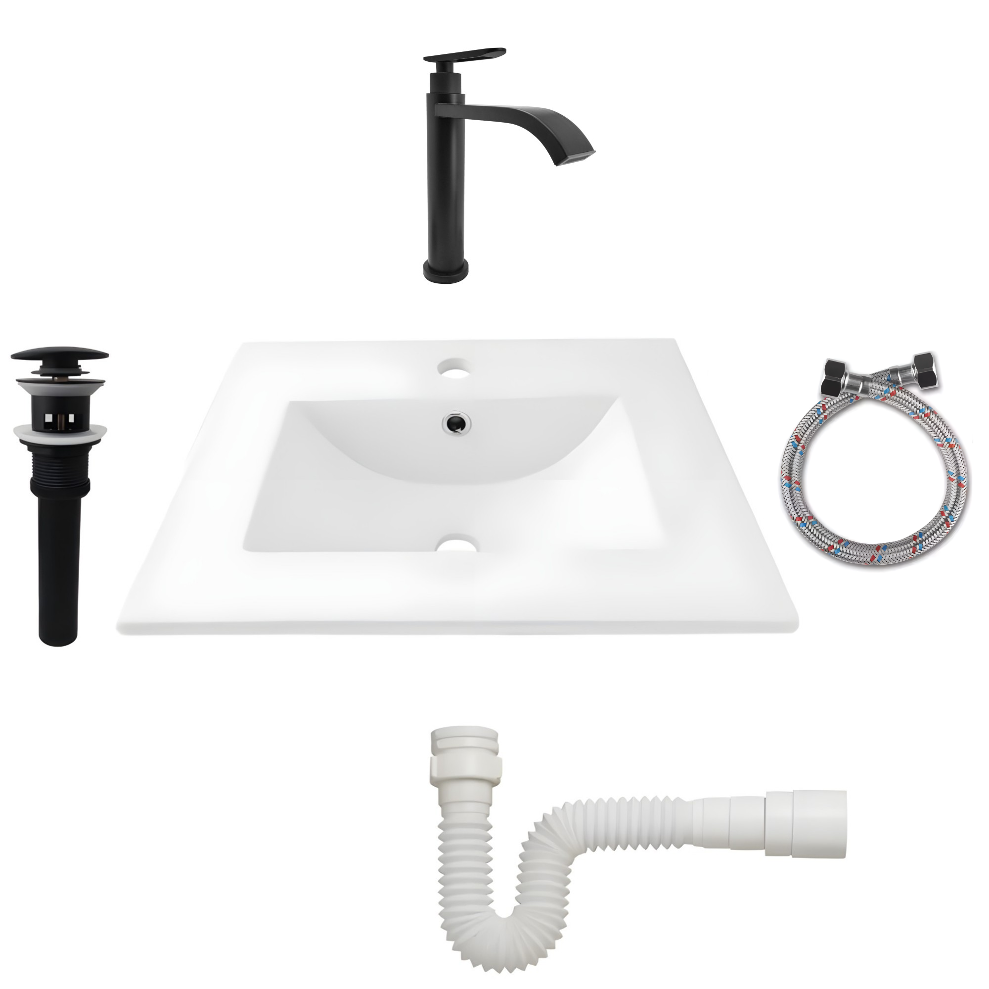 Combo Placa Lavamanos 53x46 + Griferia Agua Fría + Push C660