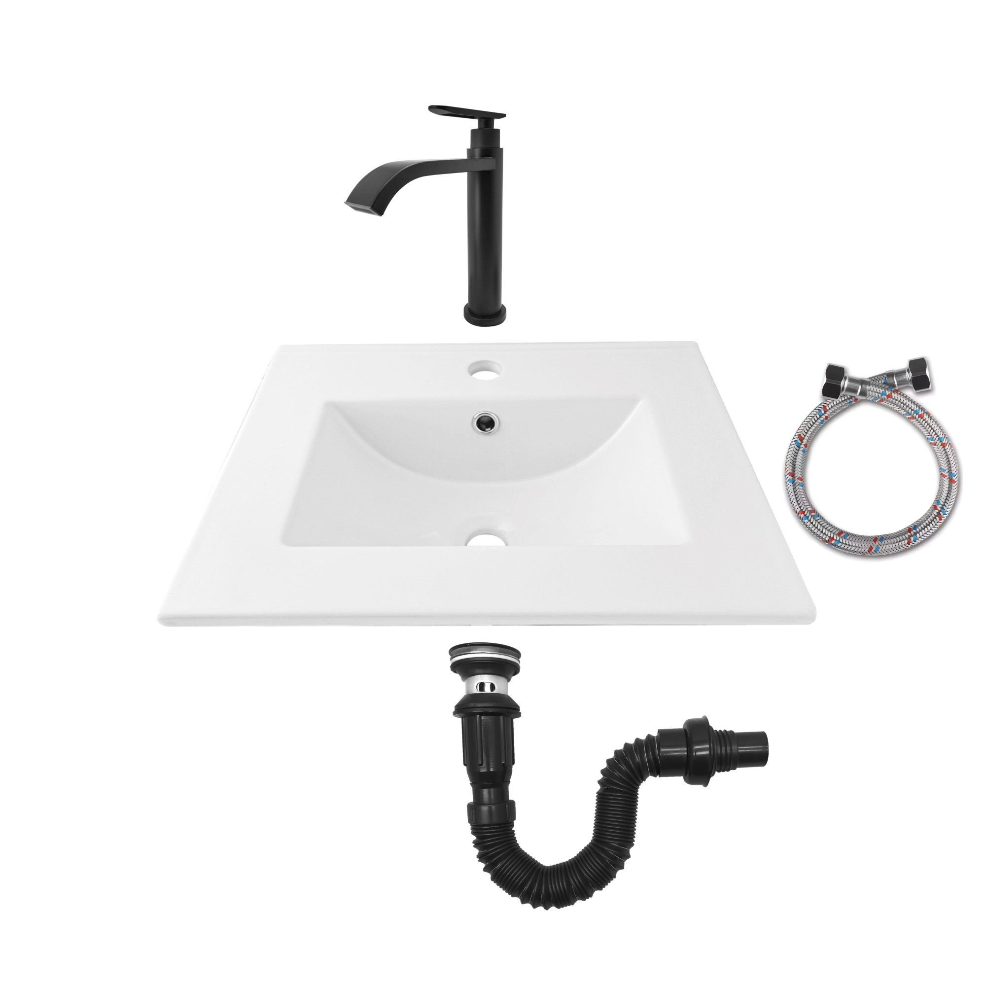 Combo Placa Lavamanos Blanco 50x46 + Griferia Agua Fría C659