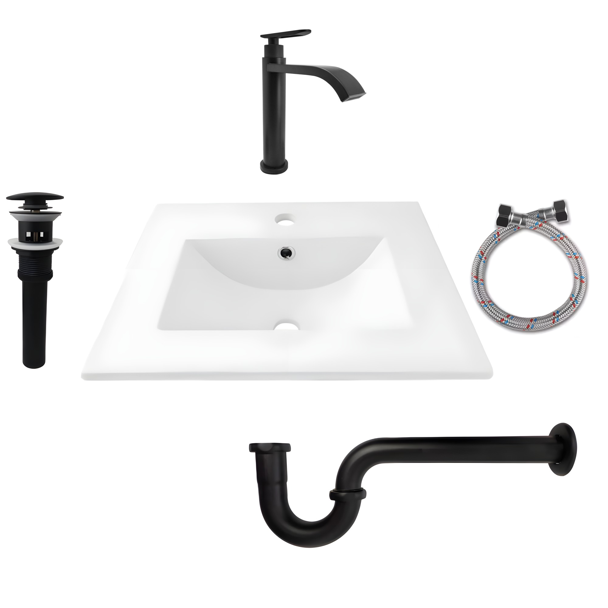 Combo Placa Lavamanos 53x46 + Griferia Agua Fría + Push C658