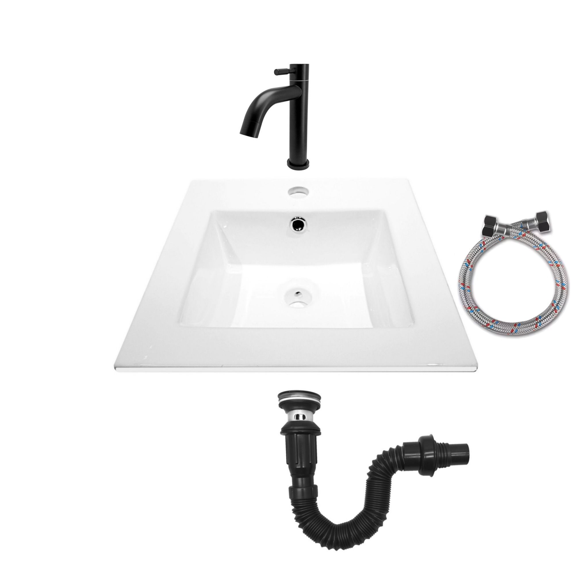 Combo Placa Lavamanos Blanco 42x42 + Grifería Agua Fría C647