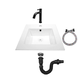Combo Placa Lavamanos Blanco 42x42 + Grifería Agua Fría C647
