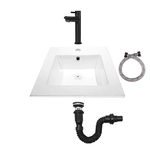 Combo Placa Lavamanos Blanco 42x42 + Grifería Agua Fría C644